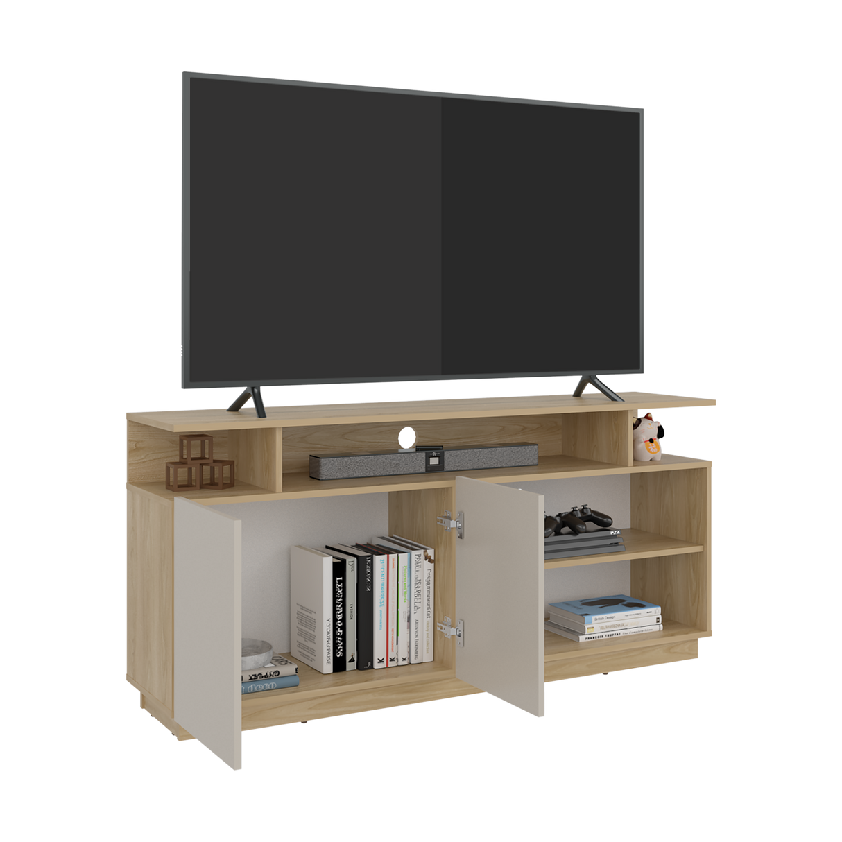 Mesa para TV Hope Fresno Europeo y Capri 150x70cm Para TV Hasta 65" Pulgadas con Cuatro Compartimientos - MUEBLES DE TV | Bylmo