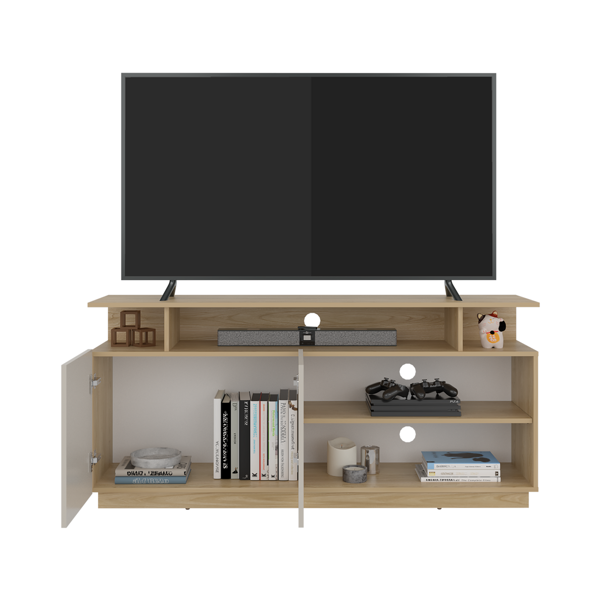 Mesa para TV Hope Fresno Europeo y Capri 150x70cm Para TV Hasta 65" Pulgadas con Cuatro Compartimientos - MUEBLES DE TV | Bylmo