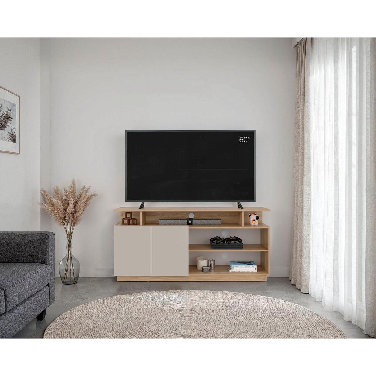 Mesa para TV Hope Fresno Europeo y Capri 150x70cm Para TV Hasta 65" Pulgadas con Cuatro Compartimientos - MUEBLES DE TV | Bylmo