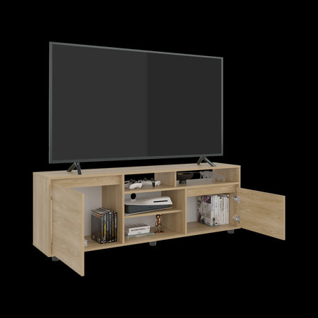 Rack de TV Pino Fresno Europeo 160x55cm Para TV Hasta 70" Pulgadas con Seis Compartimientos - MUEBLES DE TV | Bylmo