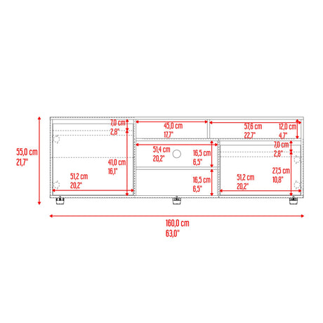 Rack de TV Pino Fresno Europeo 160x55cm Para TV Hasta 70" Pulgadas con Seis Compartimientos - MUEBLES DE TV | Bylmo