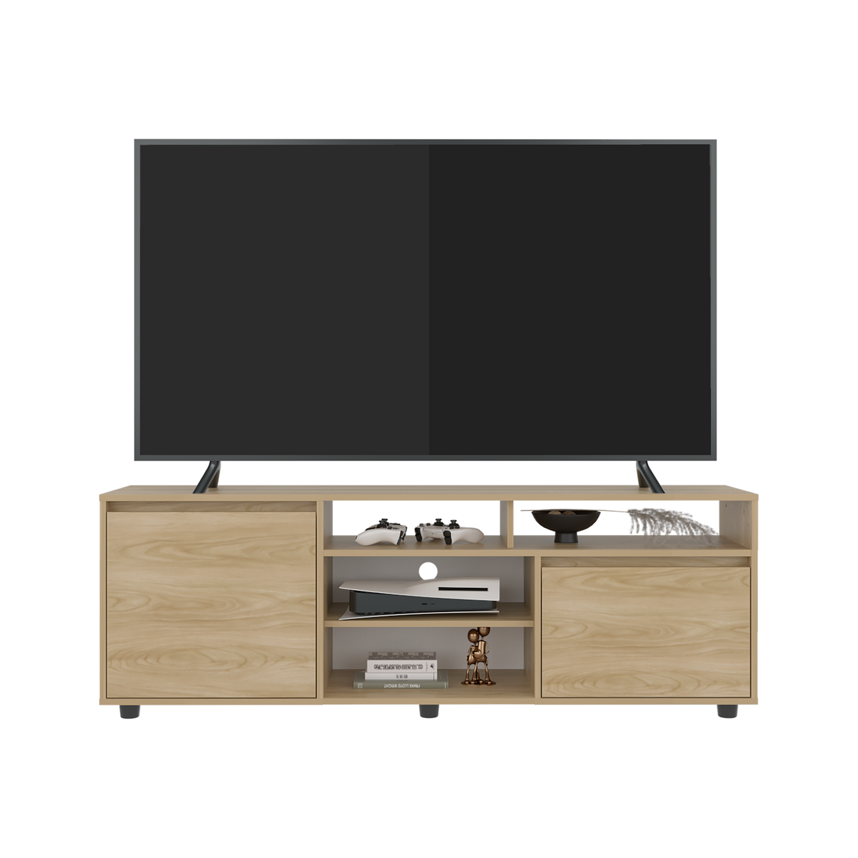 Rack de TV Pino Fresno Europeo 160x55cm Para TV Hasta 70" Pulgadas con Seis Compartimientos - MUEBLES DE TV | Bylmo