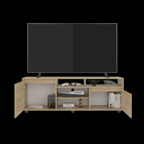 Rack de TV Pino Fresno Europeo 160x55cm Para TV Hasta 70" Pulgadas con Seis Compartimientos - MUEBLES DE TV | Bylmo