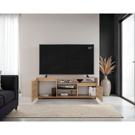 Rack de TV Pino Fresno Europeo 160x55cm Para TV Hasta 70" Pulgadas con Seis Compartimientos - MUEBLES DE TV | Bylmo