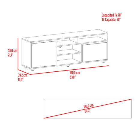 Rack de TV Pino Fresno Europeo 160x55cm Para TV Hasta 70" Pulgadas con Seis Compartimientos - MUEBLES DE TV | Bylmo