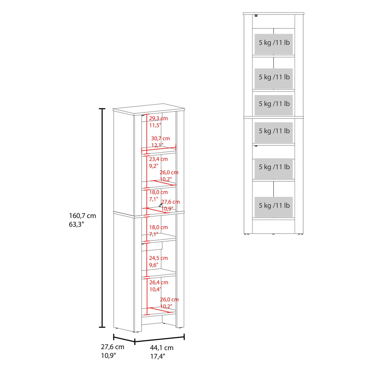 Mueble Auxiliar para Baño Vanessa Wengue 44.1x160.7cm con Tres Entrepaños y con Patas - OTROS MUEBLES PARA BANHO | Bylmo
