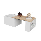 Mesa de Centro Extensible Blanco y Vienes 80x40cm Rectangular con Compartimiento - MESAS DE CENTRO | Bylmo