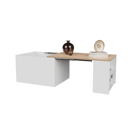 Mesa de Centro Extensible Blanco y Vienes 80x40cm Rectangular con Compartimiento - MESAS DE CENTRO | Bylmo