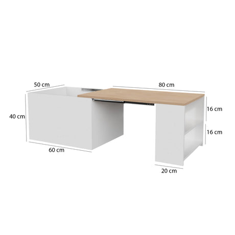 Mesa de Centro Extensible Blanco y Vienes 80x40cm Rectangular con Compartimiento - MESAS DE CENTRO | Bylmo