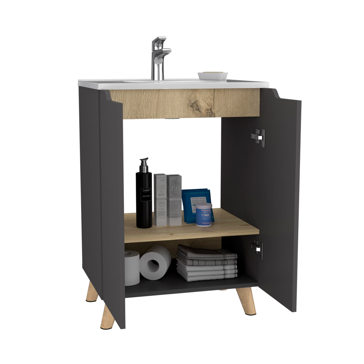 Mueble para Lavamanos Laurent Plomo 60x86cm Individual con Lavamanos y sin Grifería - MUEBLES PARA LAVAMANOS | Bylmo