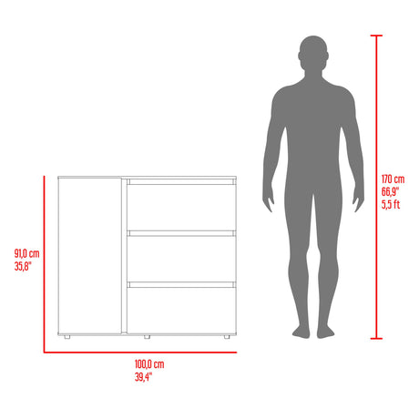 Cómoda Niza Bardolino y Blanco 100x91cm De Tres Hileras con Tres Cajones - CAJONERAS Y COMODAS | Bylmo