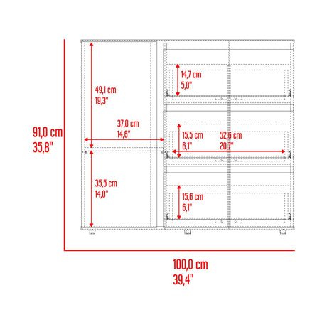 Cómoda Niza Bardolino y Blanco 100x91cm De Tres Hileras con Tres Cajones - CAJONERAS Y COMODAS | Bylmo