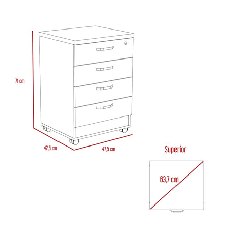 Archivador Home Office Coñac 47.5x71cm Carta con Ruedas con Tres Cajones y con Cerradura - ARCHIVADORES | Bylmo