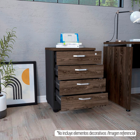 Archivador Home Office Coñac 47.5x71cm Carta con Ruedas con Tres Cajones y con Cerradura - ARCHIVADORES | Bylmo