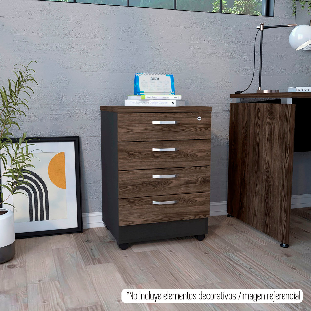 Archivador Home Office Coñac 47.5x71cm Carta con Ruedas con Tres Cajones y con Cerradura - ARCHIVADORES | Bylmo
