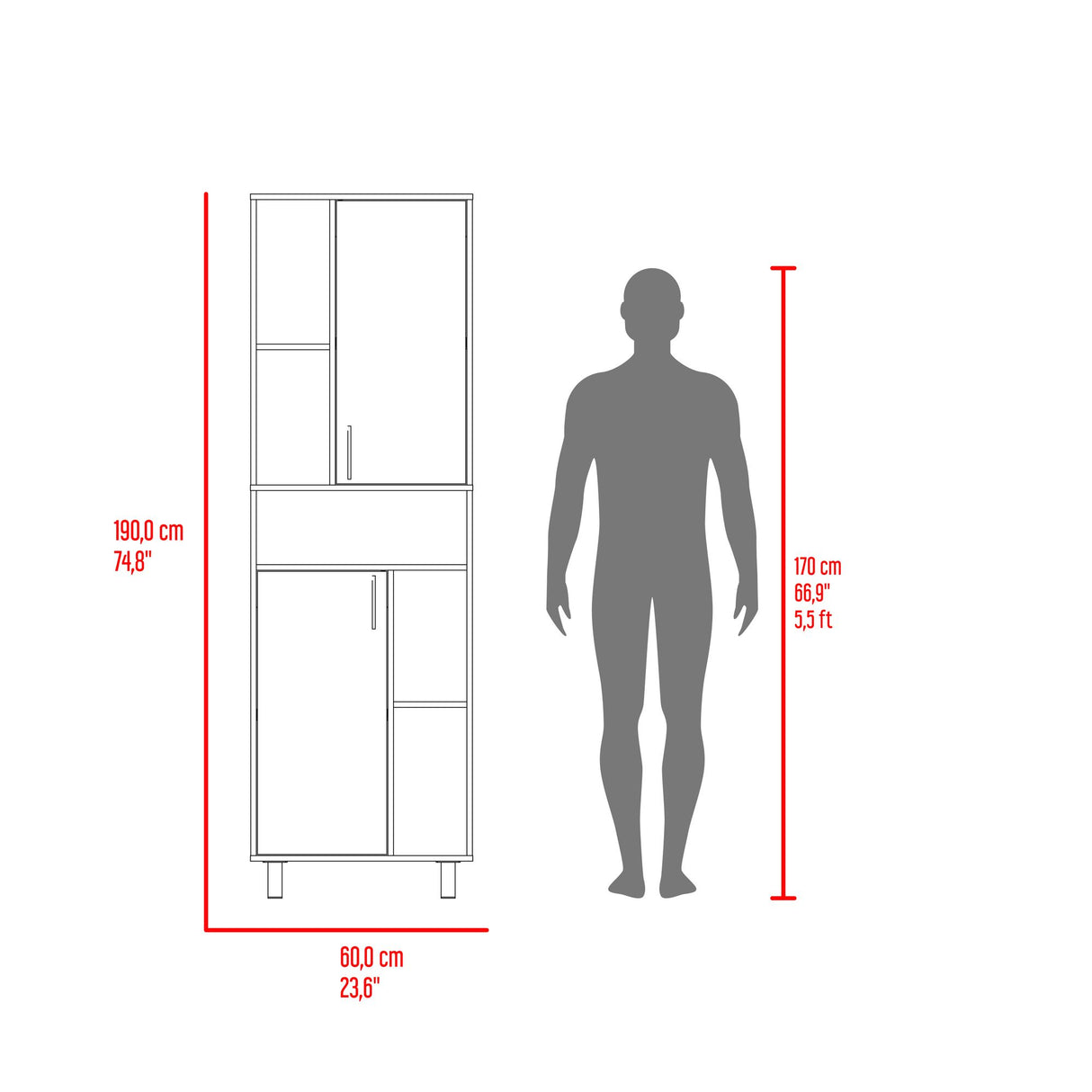 Estantería Bryce Blanco y Fresno Europeo 60x190cm Rectangular con Cuatro Entrepaños y con Nueve Compartimientos - BIBLIOTECAS Y ESTANTERIAS | Bylmo