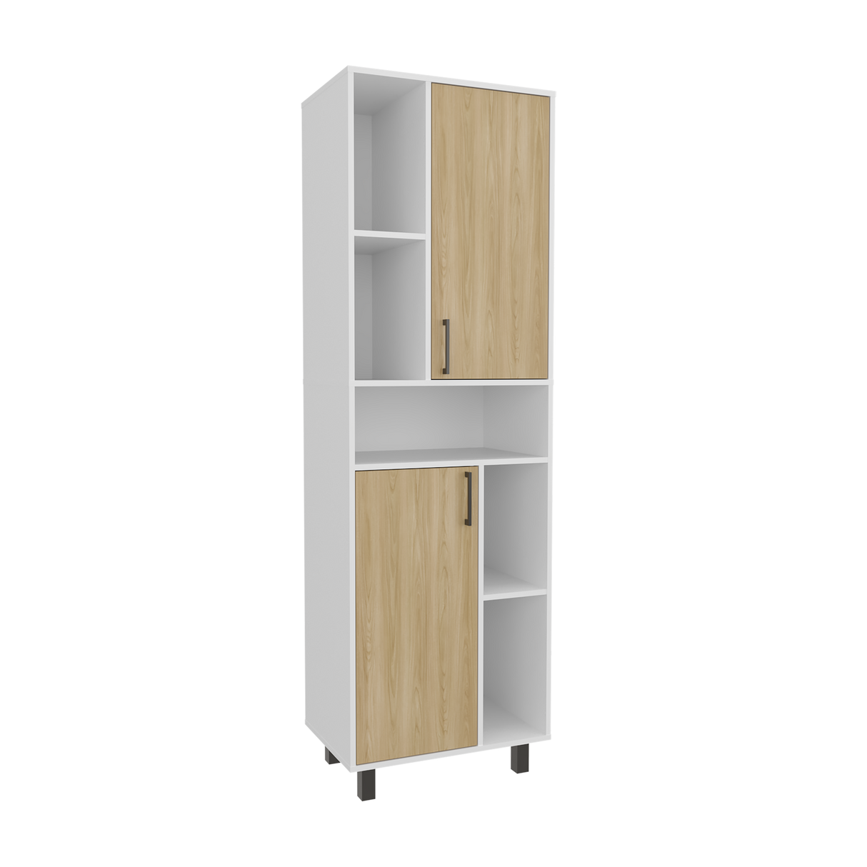 Estantería Bryce Blanco y Fresno Europeo 60x190cm Rectangular con Cuatro Entrepaños y con Nueve Compartimientos - BIBLIOTECAS Y ESTANTERIAS | Bylmo