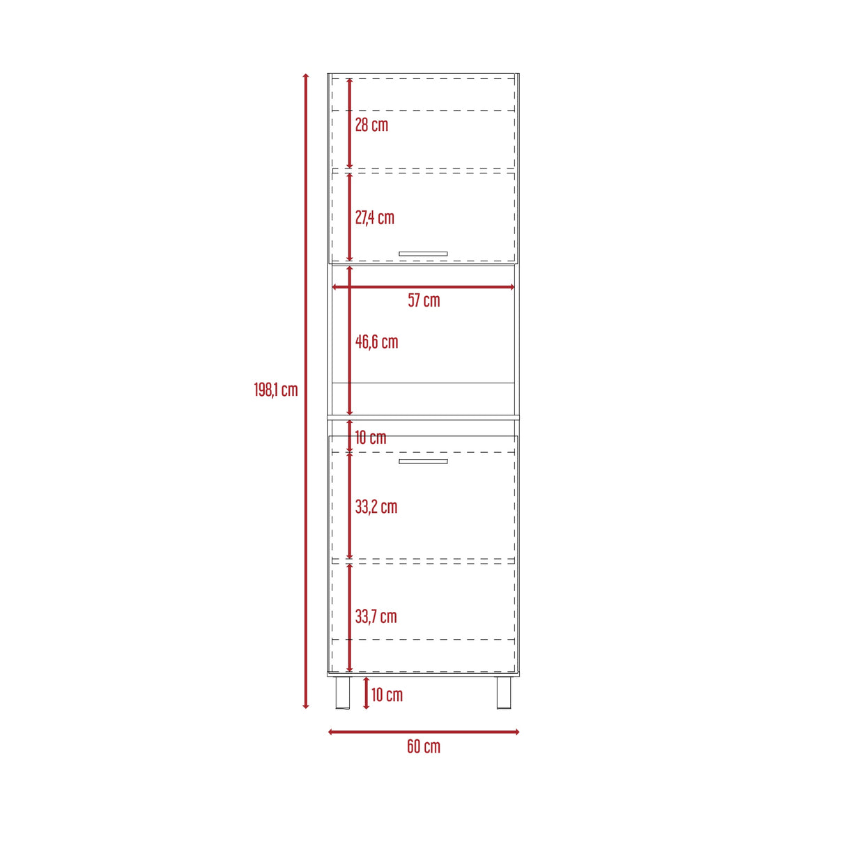 Alacena Gante Rovere 60x198.1cm con Dos Puertas y con Patas - ALACENAS Y MUEBLES MICROONDAS | Bylmo