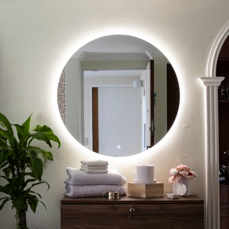 Espejo de Baño Redondo Petra 80x80cm Flotado Sin Marco y con Iluminación LED - ESPEJOS DE BANHO | Bylmo