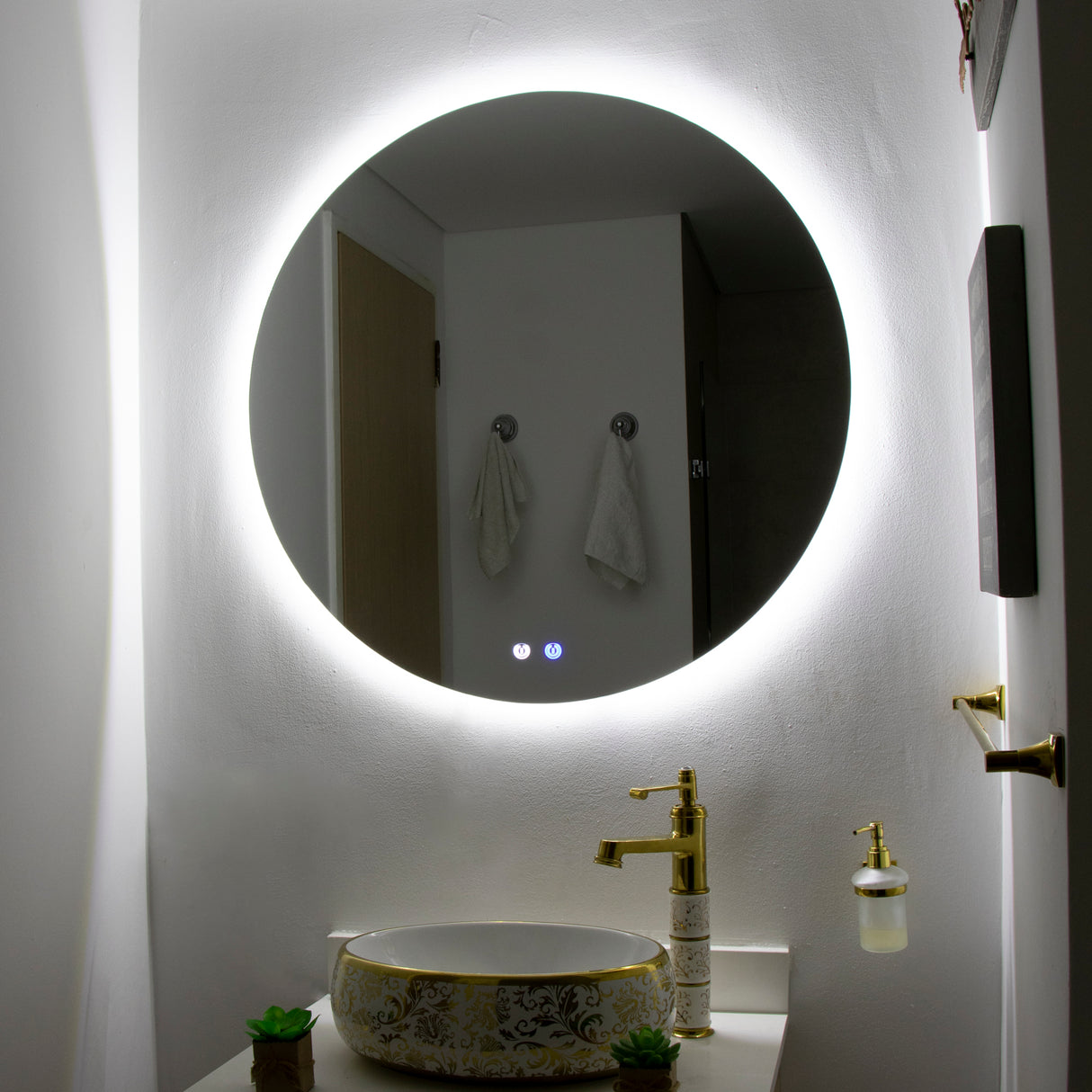 Espejo de Baño Redondo Petra 80x80cm Flotado Sin Marco con Antiempaño y con Iluminación LED - ESPEJOS DE BANHO | Bylmo
