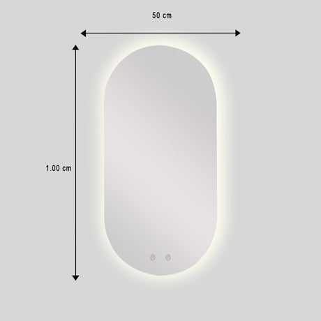 Espejo de Baño Ovalado Meca 50x100cm Flotado Sin Marco con Antiempaño y con Iluminación LED - ESPEJOS DE BANHO | Bylmo
