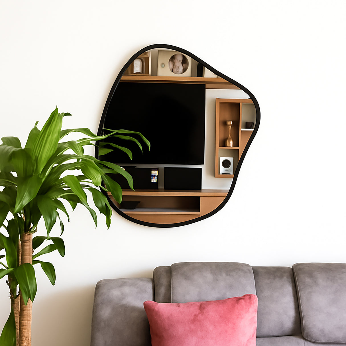 Espejo de Pared Asimetrico Tahiti Negro 60x70cm con Marco En Madera - ESPEJOS DE PARED | Bylmo