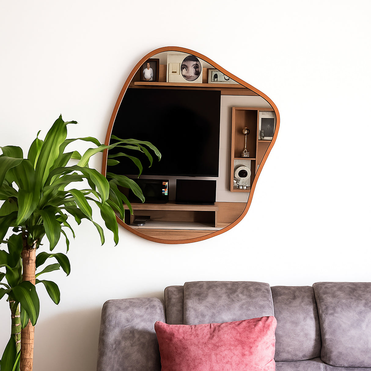 Espejo de Pared Asimetrico Tahiti Oro Rosa 60x70cm con Marco En Madera - ESPEJOS DE PARED | Bylmo