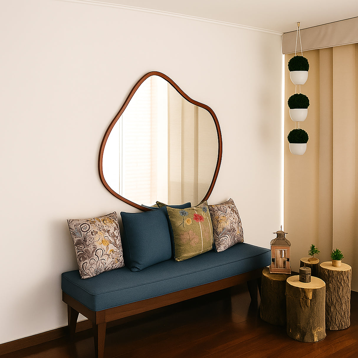 Espejo de Pared Asimetrico Tahiti Oro Rosa 90x100cm con Marco En Madera - ESPEJOS DE PARED | Bylmo