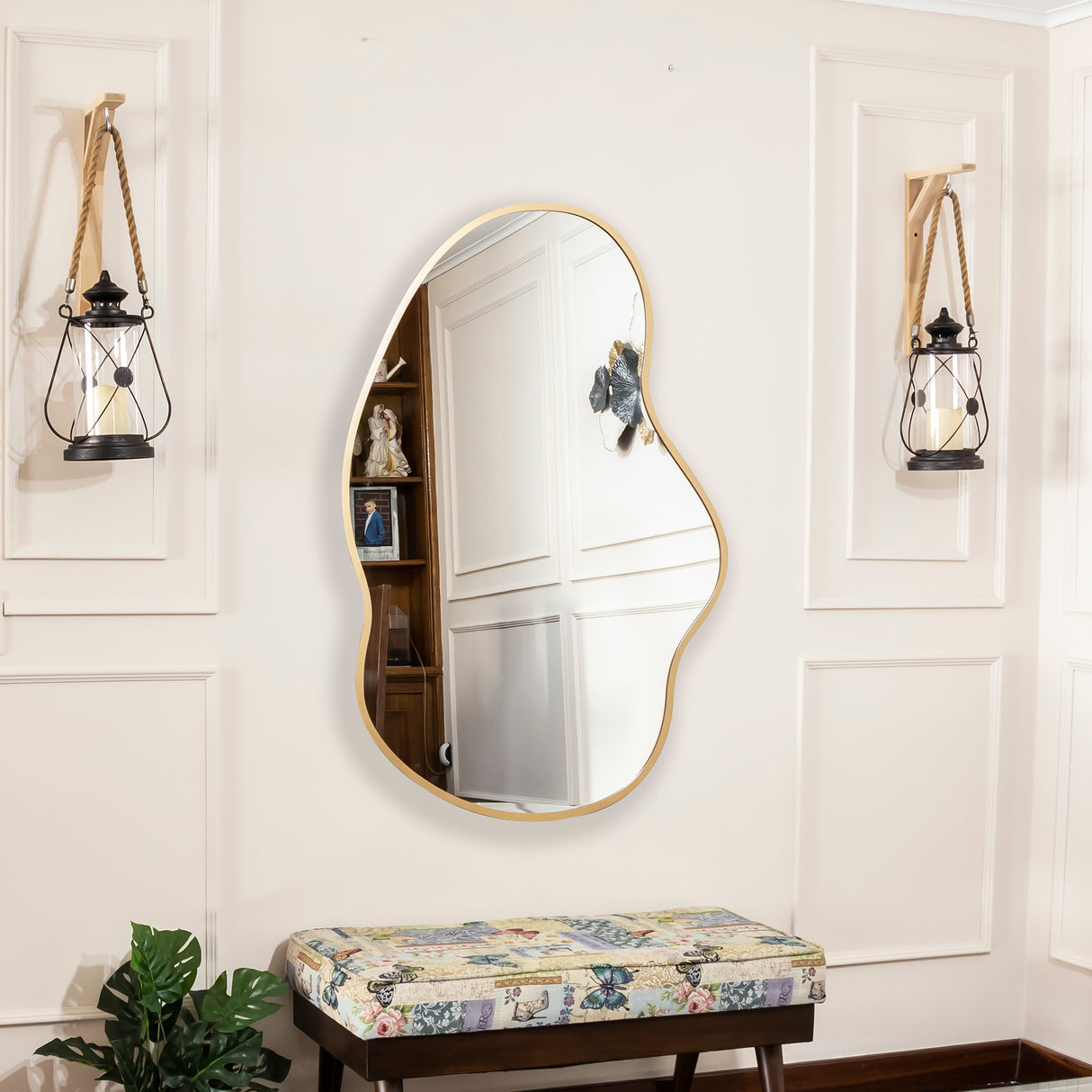 Espejo de Pared Asimetrico Florencia Dorado 80x120cm con Marco En Madera - ESPEJOS DE PARED | Bylmo