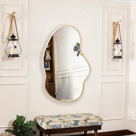 Espejo de Pared Asimetrico Florencia Dorado 80x120cm con Marco En Madera - ESPEJOS DE PARED | Bylmo
