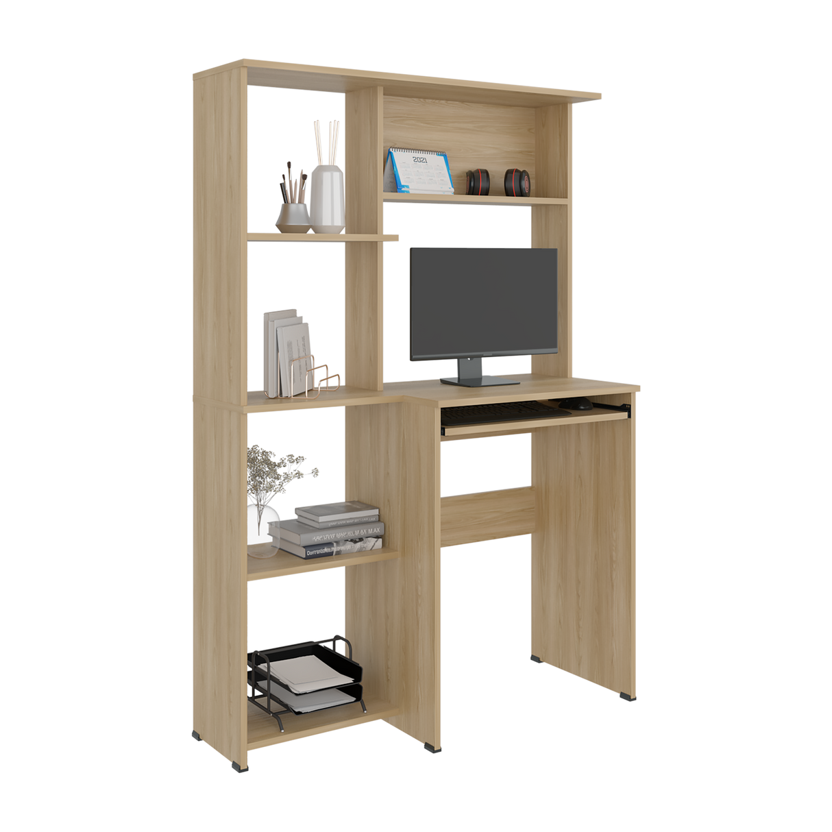 Centro de Computo Alden Eco Fresno Europeo 100x150cm sin Cajones y con Organizador de Libros - ESCRITORIOS | Bylmo