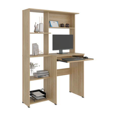Centro de Computo Alden Eco Fresno Europeo 100x150cm sin Cajones y con Organizador de Libros - ESCRITORIOS | Bylmo