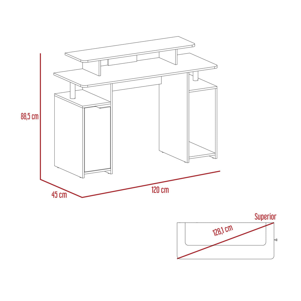 Escritorio Gamer Keria Lite Wengue 120x88.5cm sin Cajones - ESCRITORIOS | Bylmo