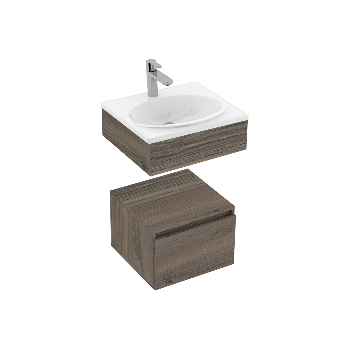 Kit Mueble con Lavamanos Flotante Godai Mitte Tambo 48x48cm Individual con Lavamanos de Sobreponer y con Un Cajón - MUEBLES PARA LAVAMANOS | Bylmo