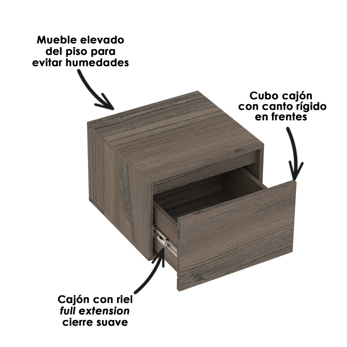 Kit Mueble con Lavamanos Flotante Godai Mitte Tambo 48x48cm Individual con Lavamanos de Sobreponer y con Un Cajón - MUEBLES PARA LAVAMANOS | Bylmo