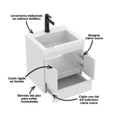Kit Mueble con Lavamanos Flotante Macao Blanco 48x48cm Individual con Lavamanos de Sobreponer y con Un Cajón - MUEBLES PARA LAVAMANOS | Bylmo