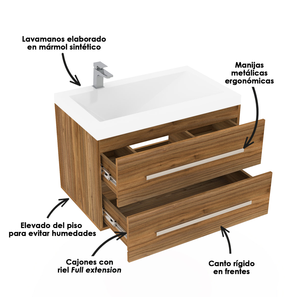 Kit Mueble con Lavamanos Flotante Misus Gracia 79x48cm Individual con Lavamanos de Sobreponer con Dos Cajones - MUEBLES PARA LAVAMANOS | Bylmo