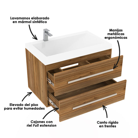 Kit Mueble con Lavamanos Flotante Misus Gracia 79x48cm Individual con Lavamanos de Sobreponer con Dos Cajones - MUEBLES PARA LAVAMANOS | Bylmo