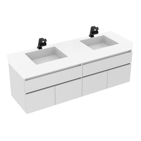Kit Mueble con Lavamanos Flotante Macao Blanco 155x48cm Dobles con Lavamanos de Sobreponer con Dos Cajones - MUEBLES PARA LAVAMANOS | Bylmo