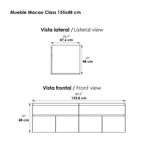 Kit Mueble con Lavamanos Flotante Macao Blanco 155x48cm Dobles con Lavamanos de Sobreponer con Dos Cajones - MUEBLES PARA LAVAMANOS | Bylmo