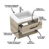 Kit Mueble con Lavamanos Flotante Picasso Austral 63x48cm Individual con Lavamanos de Sobreponer y con Un Cajón - MUEBLES PARA LAVAMANOS | Bylmo
