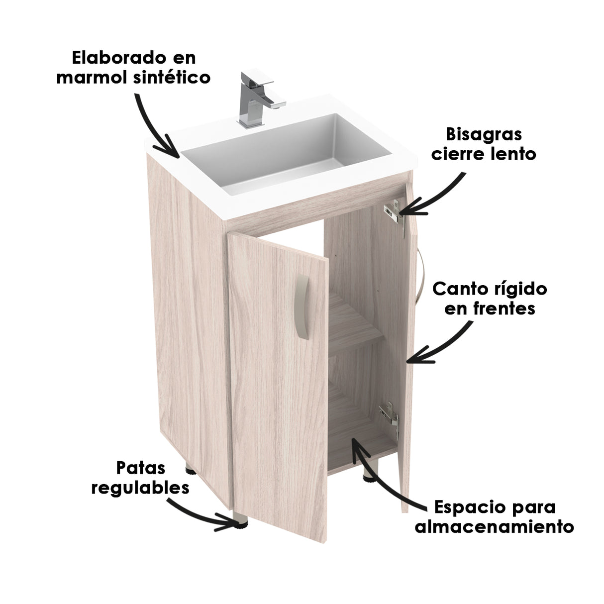 Kit Mueble con Lavamanos Basico Soder Mali 48x86cm Individual con Lavamanos de Sobreponer - MUEBLES PARA LAVAMANOS | Bylmo