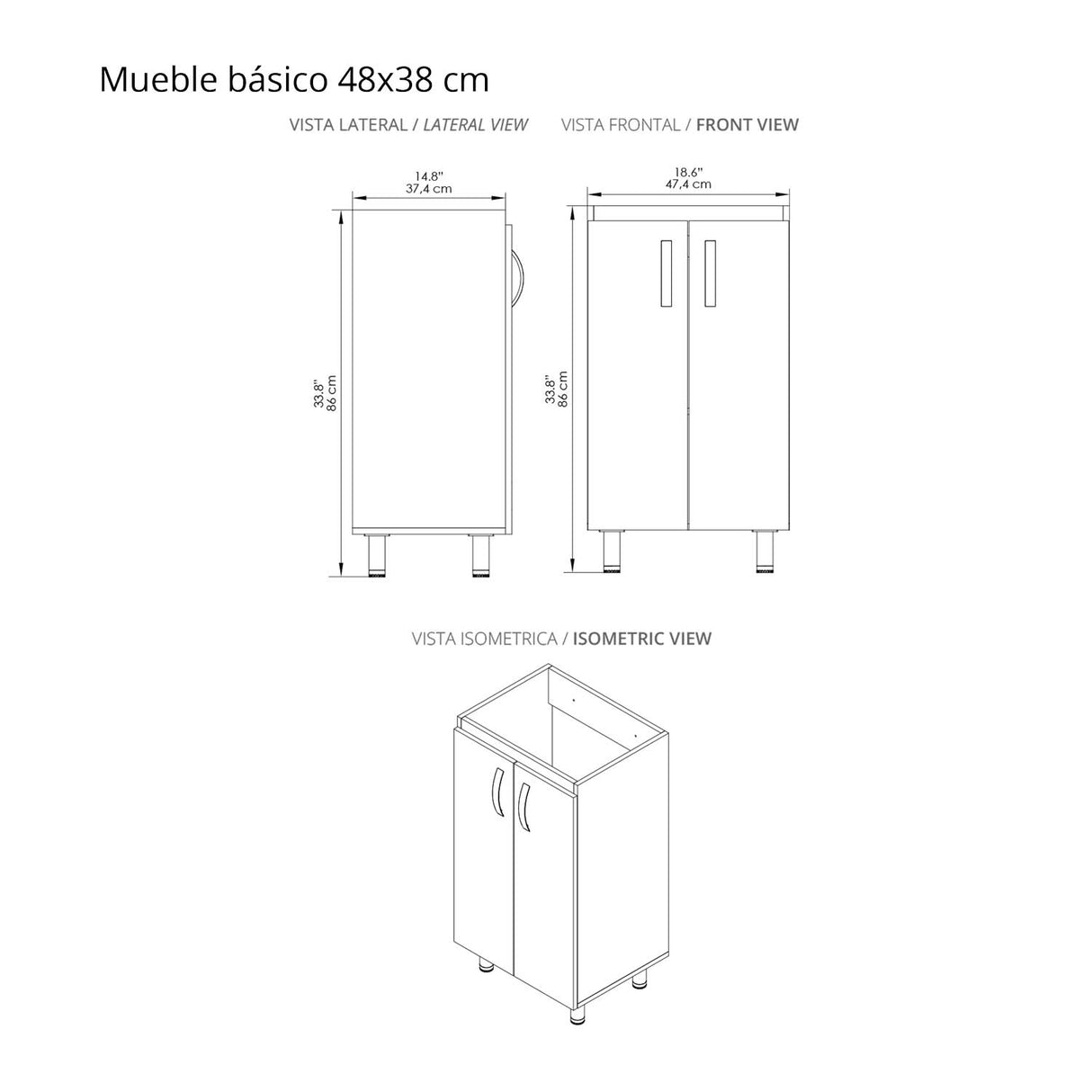 Kit Mueble con Lavamanos Basico Soder Mali 48x86cm Individual con Lavamanos de Sobreponer - MUEBLES PARA LAVAMANOS | Bylmo