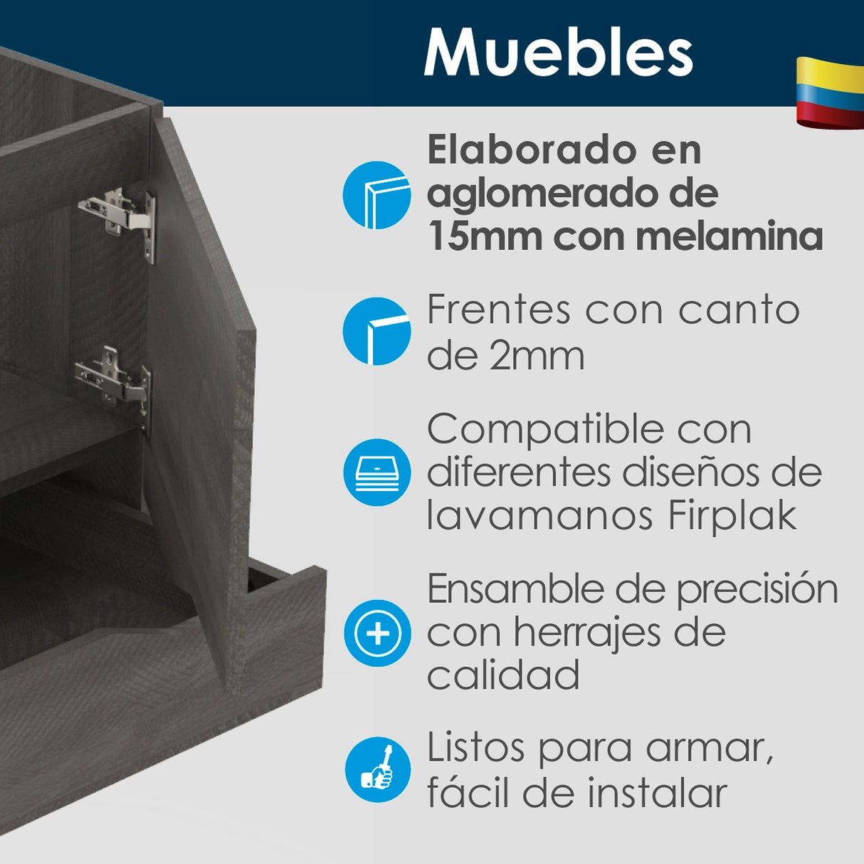 Mueble para Lavamanos Flotante Macao Gracia 48x48cm Individual con Mesón de Quartzone y con Un Cajón - MUEBLES PARA LAVAMANOS | Bylmo