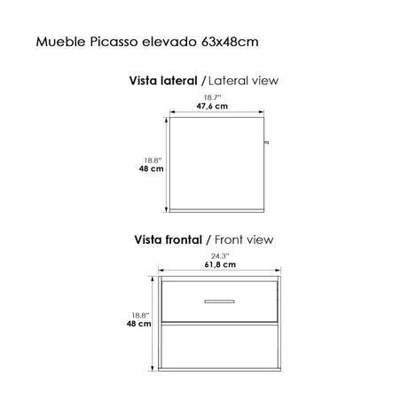 Mueble para Lavamanos Flotante Picasso Soder Mali 63x48cm Individual con Mesón de Quartzone y con Un Cajón - MUEBLES PARA LAVAMANOS | Bylmo
