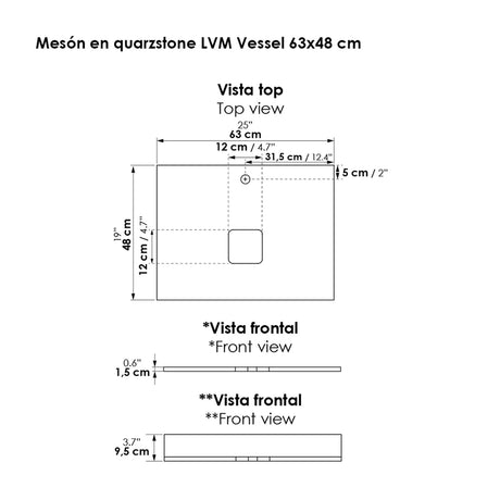 Mueble para Lavamanos Otus Gracia 63x84cm Individual con Mesón de Quartzone y con Dos Cajones - MUEBLES PARA LAVAMANOS | Bylmo