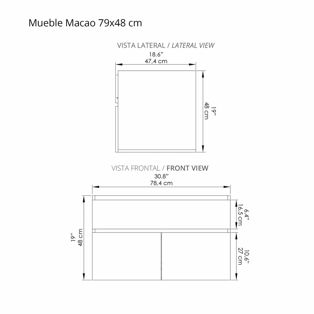 Mueble para Lavamanos Flotante Macao Soder Mali 79x48cm Individual con Mesón de Quartzone y con Un Cajón - MUEBLES PARA LAVAMANOS | Bylmo