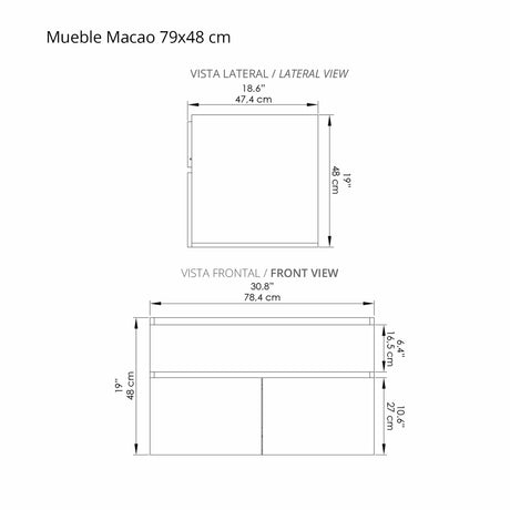 Mueble para Lavamanos Flotante Macao Soder Mali 79x48cm Individual con Mesón de Quartzone y con Un Cajón - MUEBLES PARA LAVAMANOS | Bylmo