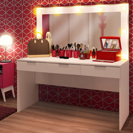 Tocador Carly Blanco 136x86cm de Tres Puestos con Tres Cajones sin Espejo y sin Sillas - TOCADORES | Bylmo