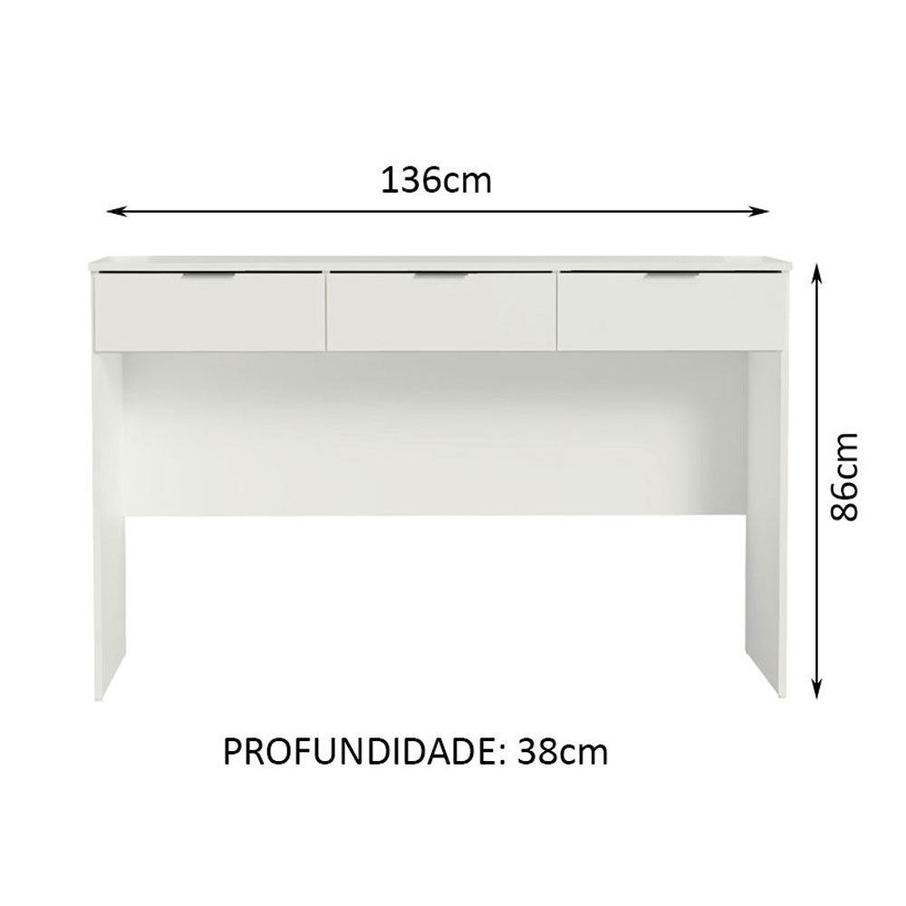 Tocador Carly Blanco 136x86cm de Tres Puestos con Tres Cajones sin Espejo y sin Sillas - TOCADORES | Bylmo